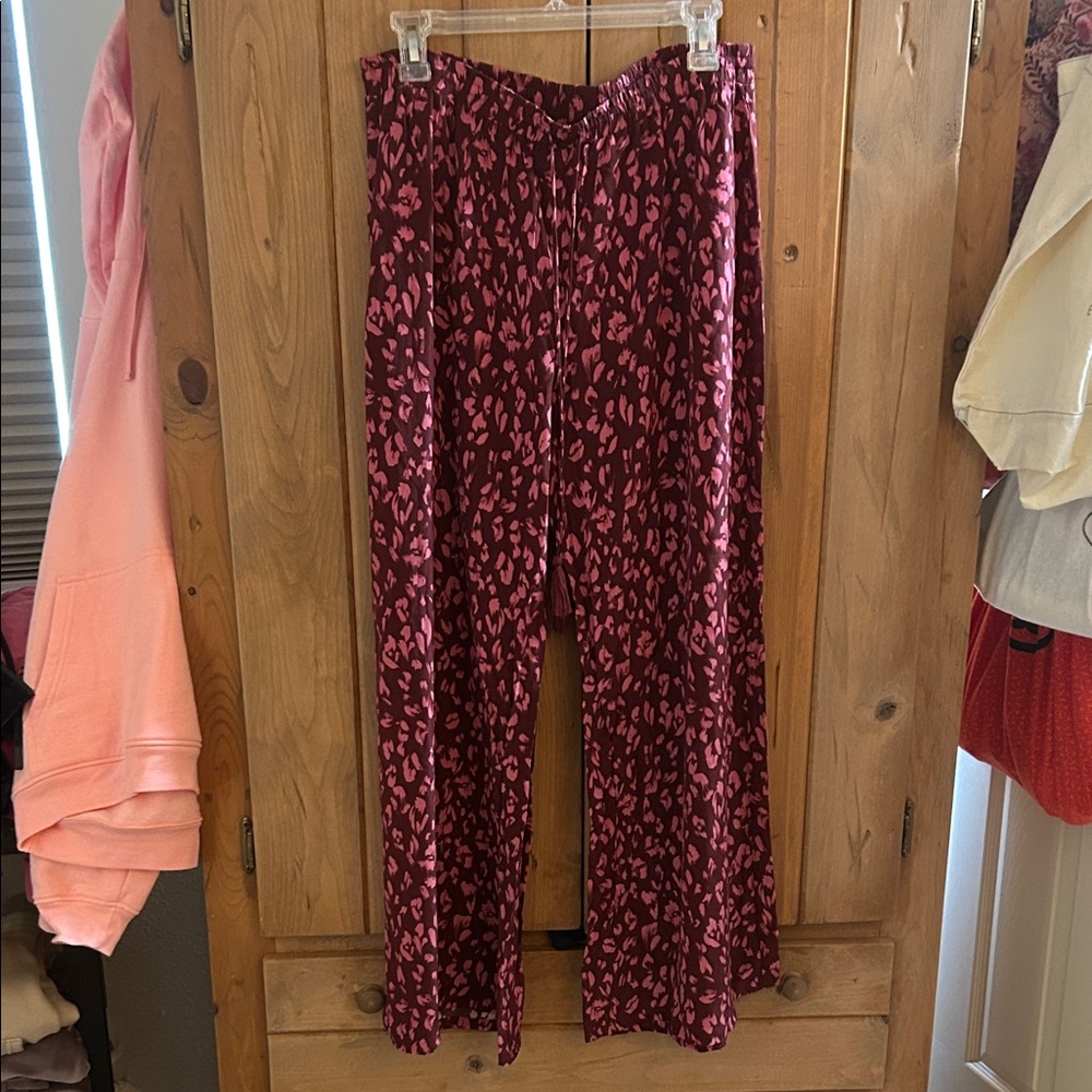 Johnny Was Burgundy and Pink Wide-Leg Printed Pants